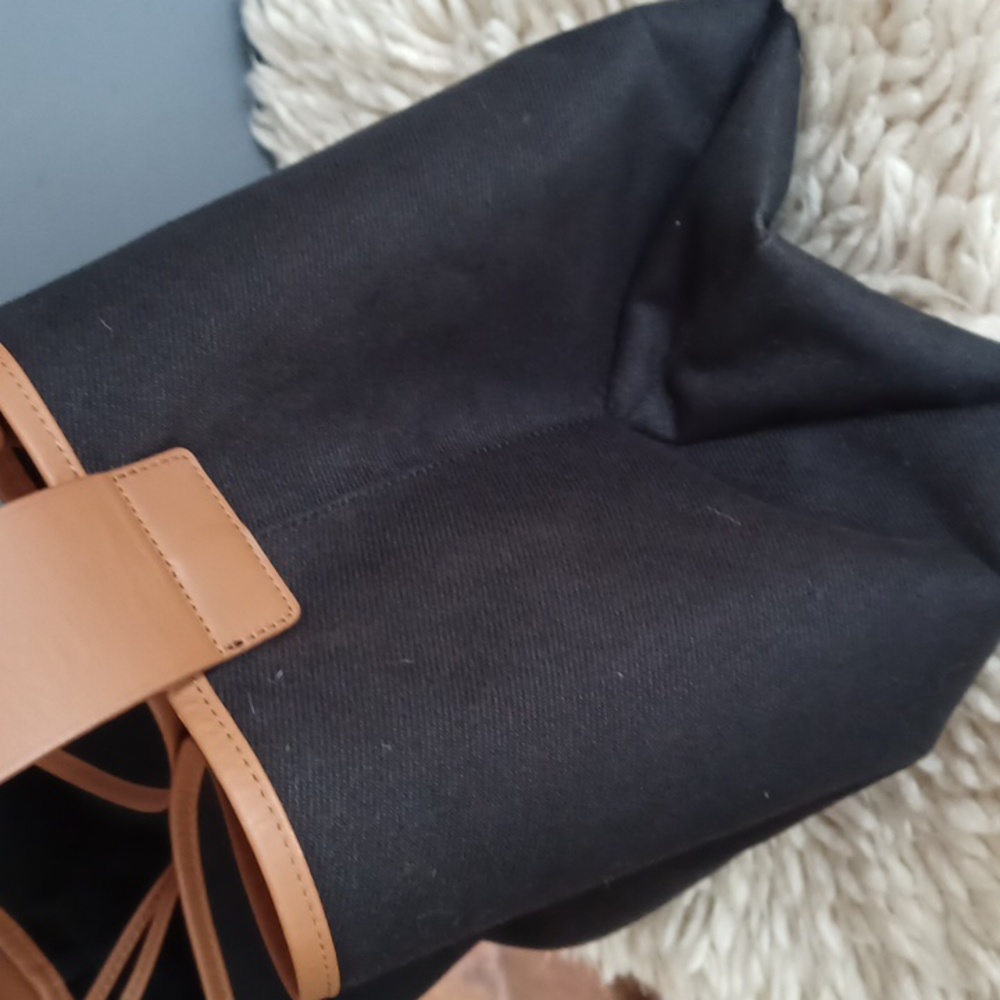 Canvas Tote Bag with Tan Leather Trim - Women's Shoulder Bag - Picture 2 of 16
